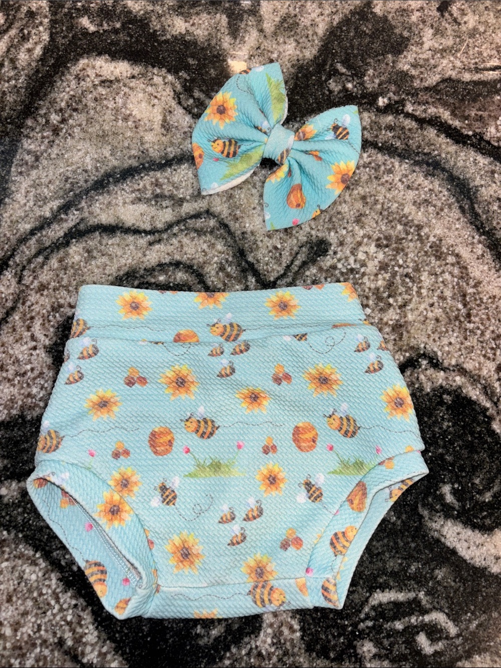 Bumble Bee & Sunflower Baby Bummie and Hairbow